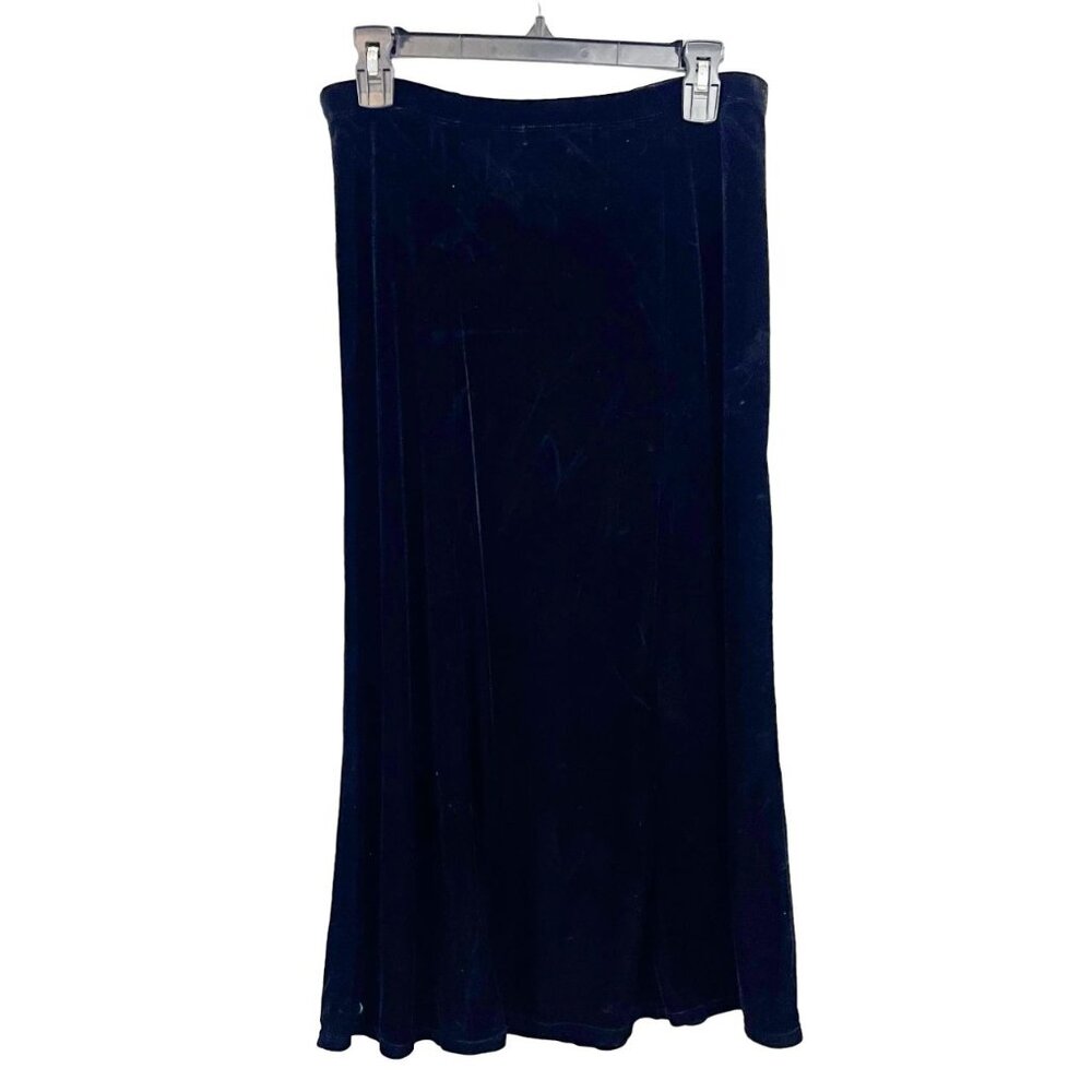 NWT Vintage Black Velvet Pull‎ On Midi Skirt Whimsy Goth - Size Petite Large